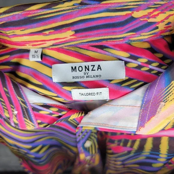 Monza by Rosso Milano Psychedelic Pattern Dress Shirt - Long Sleeve Tailored Fit - Picture 4 of 6